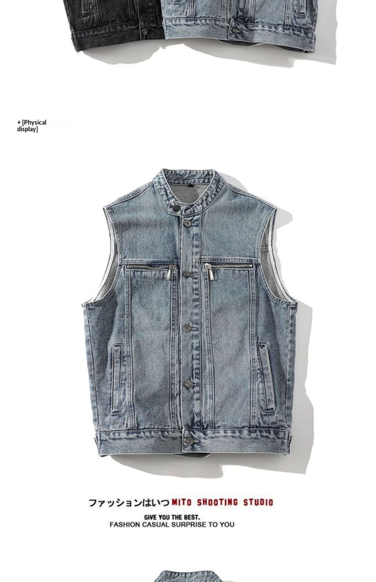 Chaleco Denim Lavado para Hombre con Cuello de Pie - Image 9