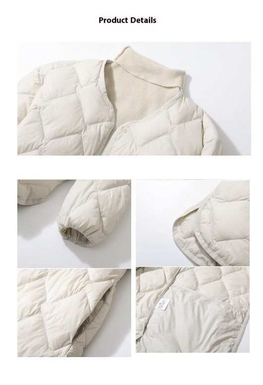 Abrigo de Plumas de Pato Blanco Talla Grande con Cuello en V y Diseño Acolchado - Image 8