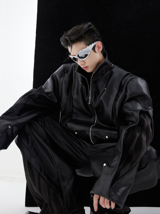 Chaqueta de Cuero PU Motociclista con Costuras Reforzadas para Hombre - Image 4