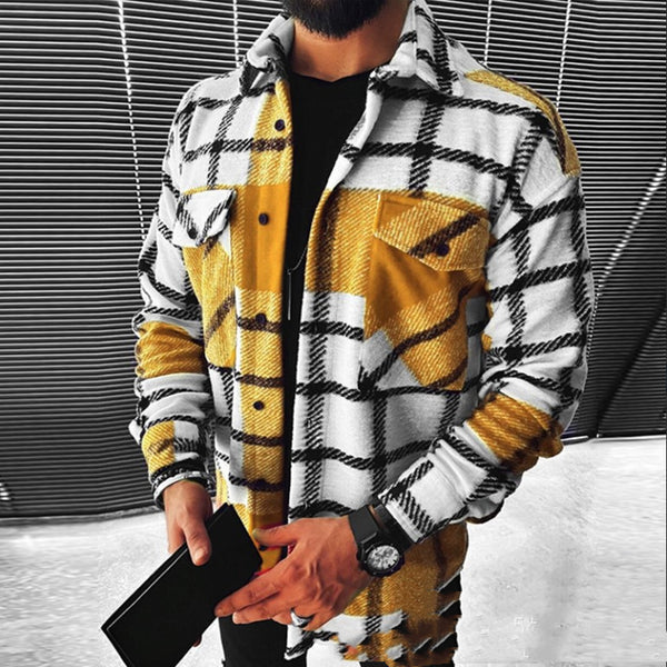 Camisa Casual para Hombre con Estampado Cuadros y Bloques de Color