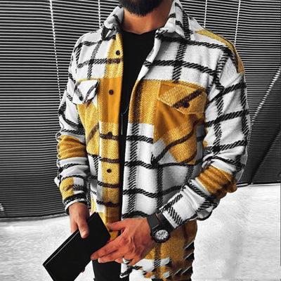Camisa Casual para Hombre con Estampado Cuadros y Bloques de Color