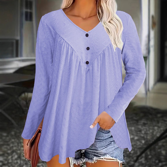 Blusa Casual de Manga Larga con Escote en V para Mujer