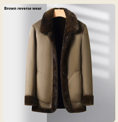 Abrigo de Invierno para Hombre con Cuello Solapa y Piel de Visón Dorado - Image 41