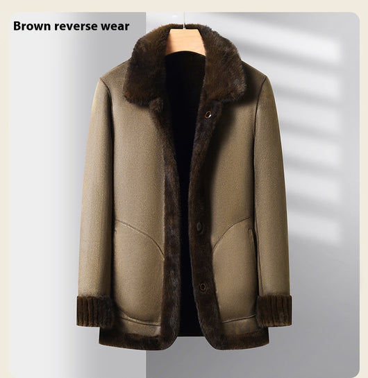 Abrigo de Invierno para Hombre con Cuello Solapa y Piel de Visón Dorado - Image 41