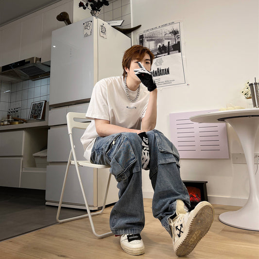 Jeans Hip Hop Desgastados con Flecos para Hombre