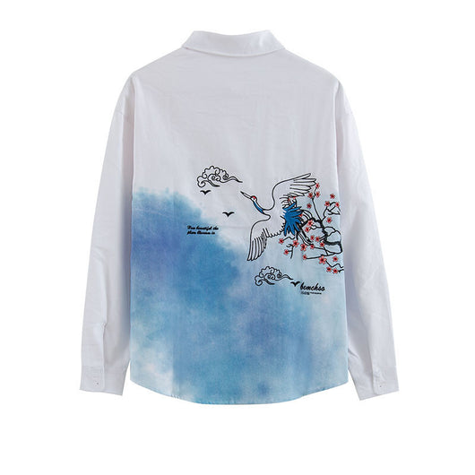 Camisa Tie Dye Bordado Grúa Estilo Chino Otoñal - Image 11