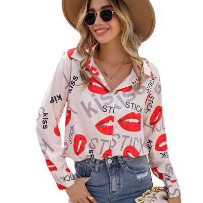 Camisa Estampada para Mujer con Cuello de Pie y Manga Larga - Image 6