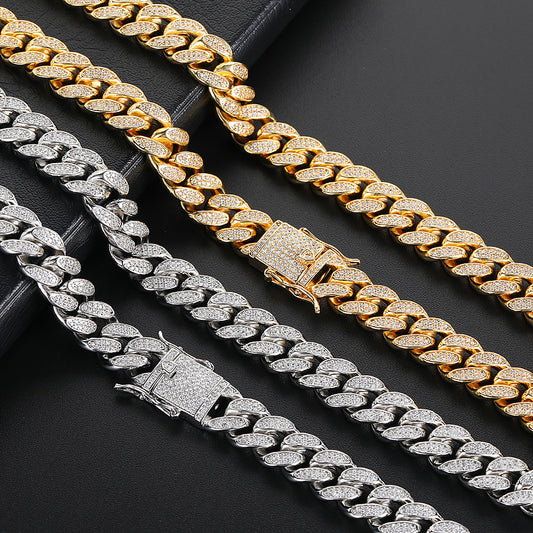 Cadena Cubana Hip Hop de Doble Fila con Diamantes Completos 12mm para Hombre