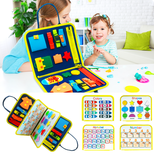 Tablero Educativo Sensorial con Actividades de Abotonado y Vestimenta para Bebés