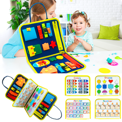 Tablero Educativo Sensorial con Actividades de Abotonado y Vestimenta para Bebés