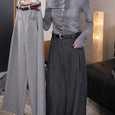 Pantalones de Lana con Diseño de Rayas Grises - Image 3
