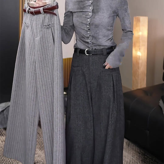 Pantalones de Lana con Diseño de Rayas Grises - Image 3