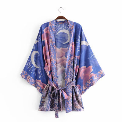 Kimono Cardigan Suelto con Estampado de Luna y Cinturón - Image 7