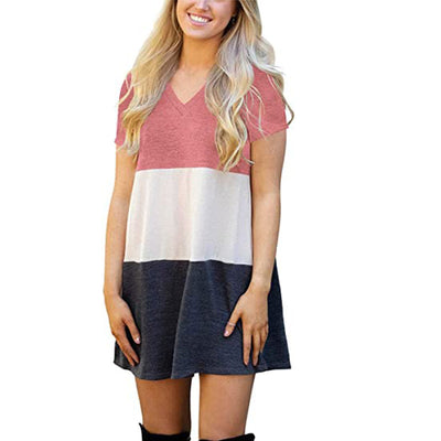 Vestido Camiseta Suelta con Cuello V y Combinación de Colores para Mujer - Image 7