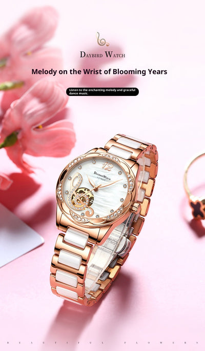 Reloj Automático para Mujer Deyi Bird Rojo Vino con Diseño Calado - Image 8