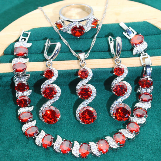 Conjunto de Joyería Zircón de 4 Piezas: Collar, Pulsera, Aretes y Anillo