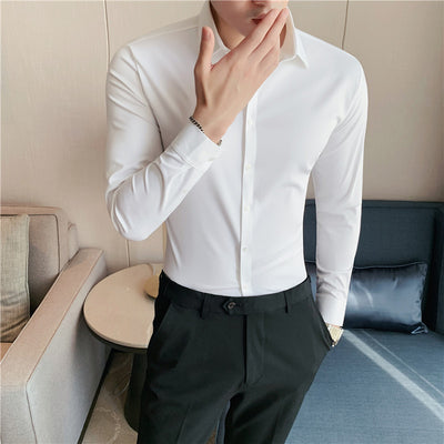 Camisa Slim Fit Coreana de Manga Larga con Elastano para Hombre - Image 5