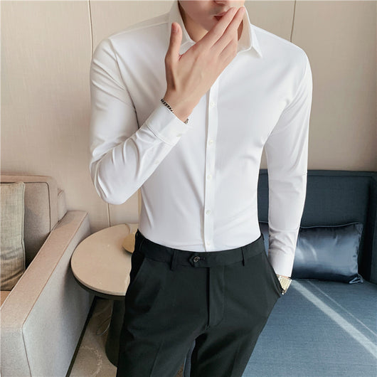 Camisa Slim Fit Coreana de Manga Larga con Elastano para Hombre - Image 5