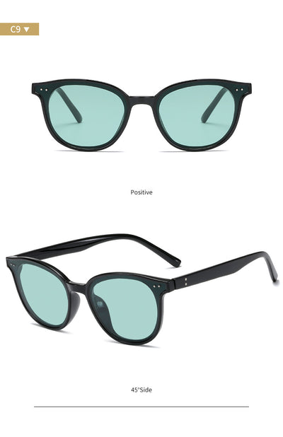 Jelly yellow frame sunglasses with green lenses, featuring a rounded cat-eye shape for UV protection and fashion. - Image 18