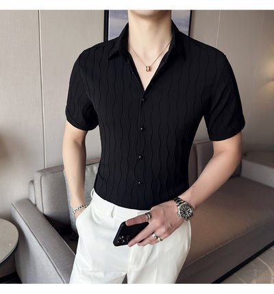 Camisa Manga Corta Slim Fit para Hombre con Patrón de Olas - Image 15
