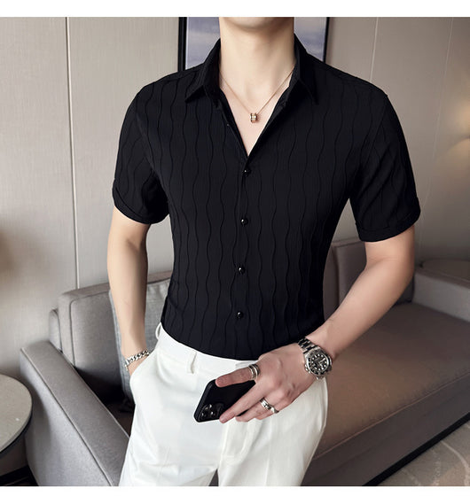 Camisa Manga Corta Slim Fit para Hombre con Patrón de Olas - Image 15
