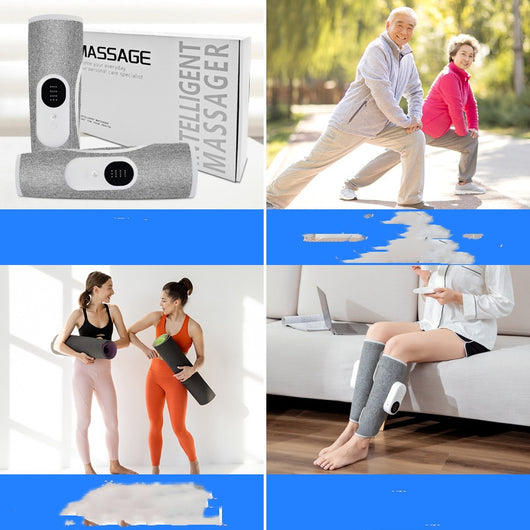 Pair of gray wireless leg massagers with heating, air pressure, and vibration functions for relaxation. - Image 3