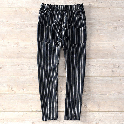Pantalón de Lino a Rayas con Cintura Elástica y Amarre - Image 9