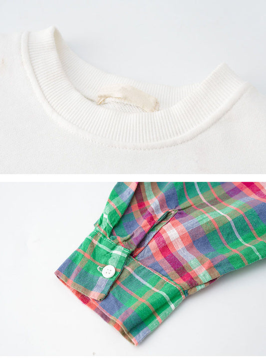 Suéter Coreano Estilo Cuadros con Diseño Superpuesto Falso Dos Piezas - Image 2