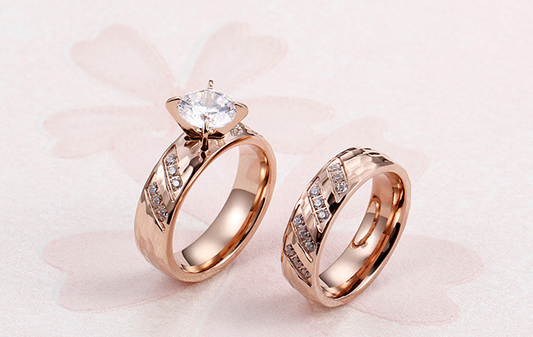 Par de Anillos de Acero con Diamantes 18K - Joyería de Fábrica