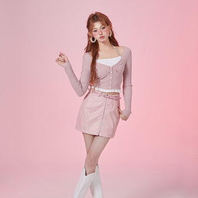 Blusa de Encaje Tejido con Efecto Dos Piezas