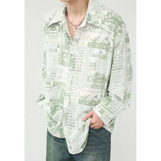 Playera Estilo Artístico con Estampado Periódico Coreano - Image 7