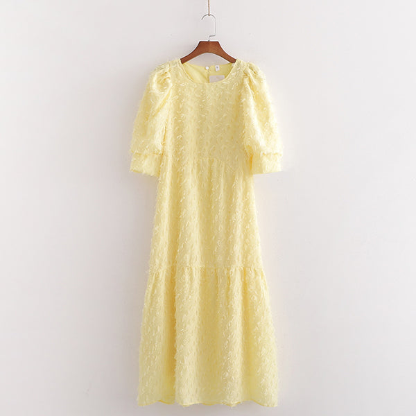Vestido de Verano para Mujer con Cuello Redondo y Detalles Florales