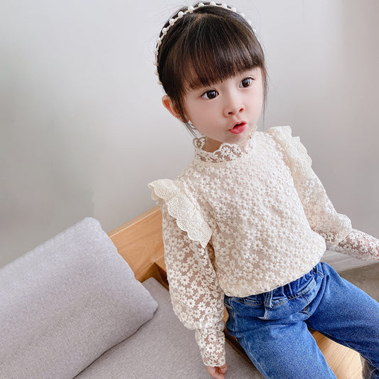 Blusa Infantil Estilo Vaquero con Encaje - Prendas Versátiles para Niña