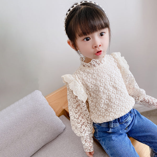 Blusa Infantil Estilo Vaquero con Encaje - Prendas Versátiles para Niña
