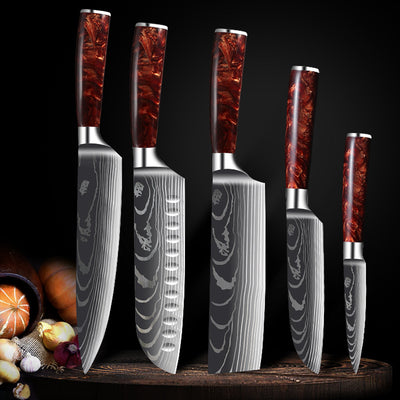 Juego de Cuchillos de Cocina Damascus con Mango de Resina Roja - Image 4