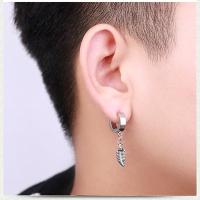 Arete de Acero Inoxidable con Diseño de Hoja para Hombre - Image 5