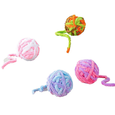 Pink and purple striped plush cat toy ball, made from chunky yarn, designed for silent play and chewing. - Image 15