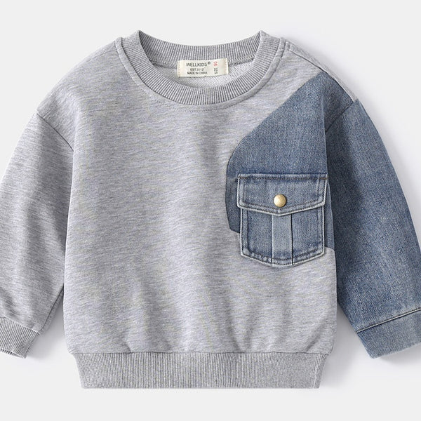 Suéter Holgado para Niños con Mangas de Punto Denim - Image 5