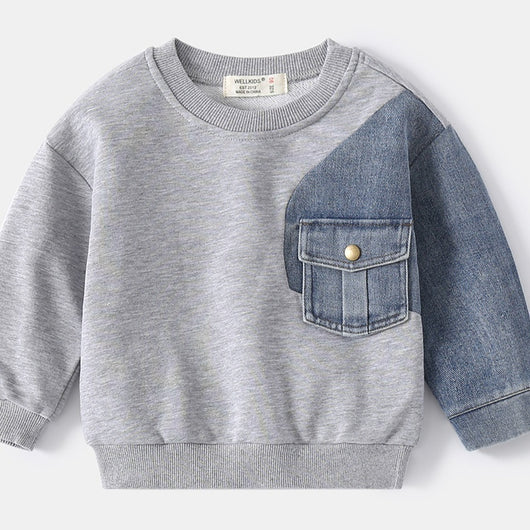 Suéter Holgado para Niños con Mangas de Punto Denim - Image 5