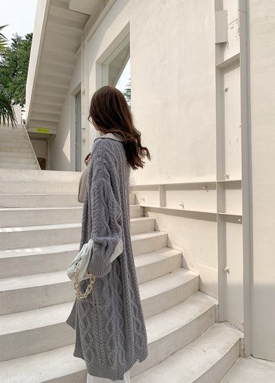 Cardigan Tejido Mohair Retro Holgado Mujer - Abrigo Lana Medio Largo - Image 12
