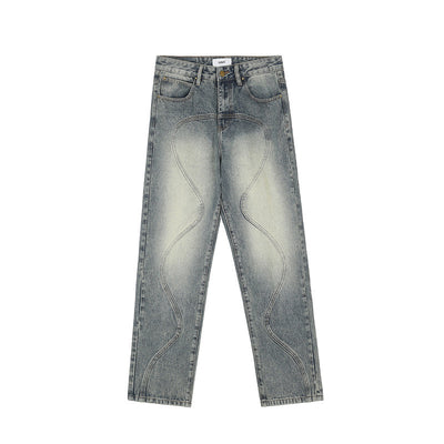Jeans Rectos Sueltos con Ondas y Doble Cierre Lateral