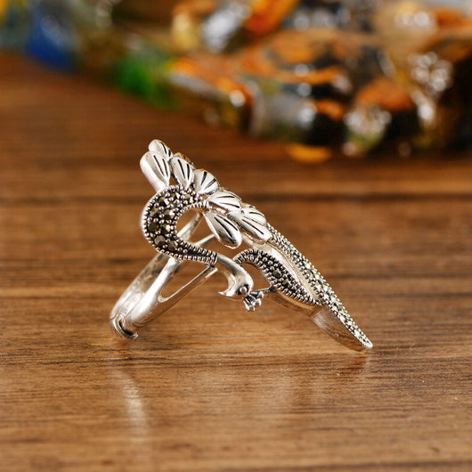 Anillo de Plata 925 Pavo Real Hueco Vintage para Mujer - Image 3