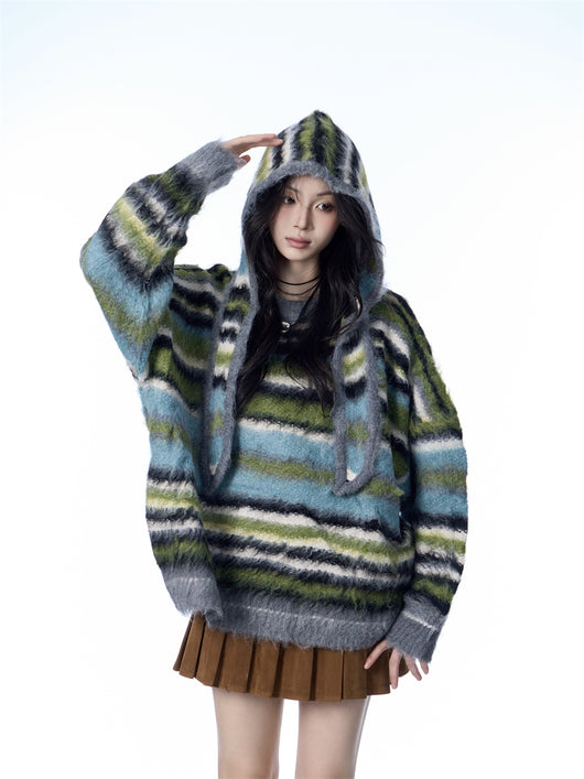 Bufanda Gorro Suéter Mohair a Rayas - Estilo Desenfadado para Mujer - Image 21