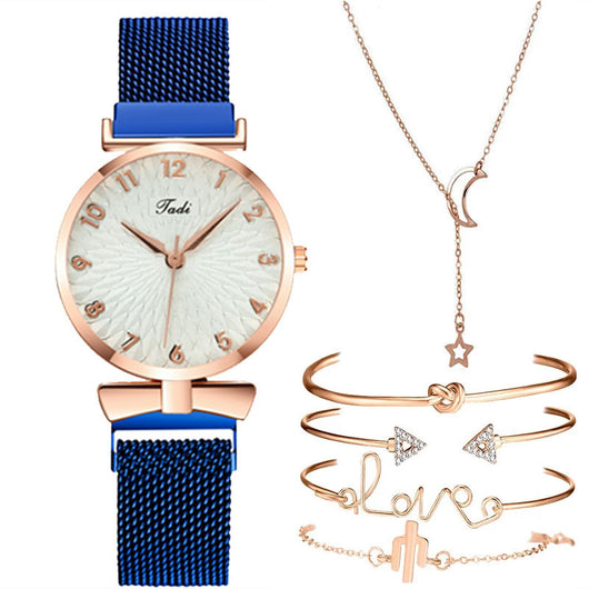 Set de Regalo Elegante: Reloj Cuarzo Malla Dorada + 5 Pulseras para Mujer - Image 3