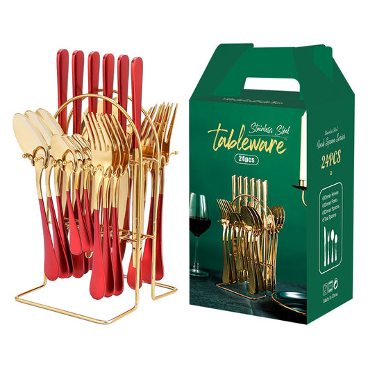 Juego de Cubiertos Dorados de Acero Inoxidable con Organizador - Servicio de Lujo - Image 16