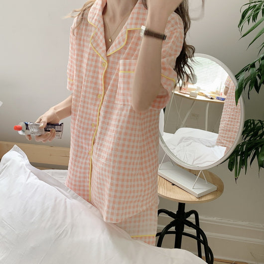 Pijama Corto de Cuadros para Mujer - Conjunto Cómodo de Algodón - Image 12