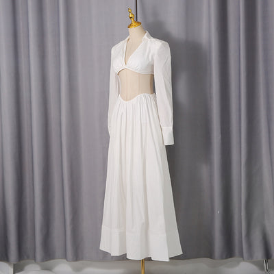 Conjunto Elegante de Dos Piezas: Blusa Corta Manga Larga con Escote Calado y Falda Maxi Cintura Alta - Image 4