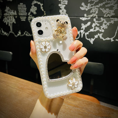 Funda para Celular con Espejo en Forma de Corazón y Brillo de Perlas - Image 8