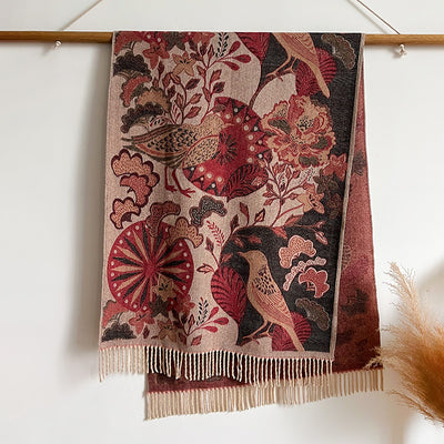 Bufanda Étnica Cálida de Diseño Floral y Aves para Mujer - Image 9