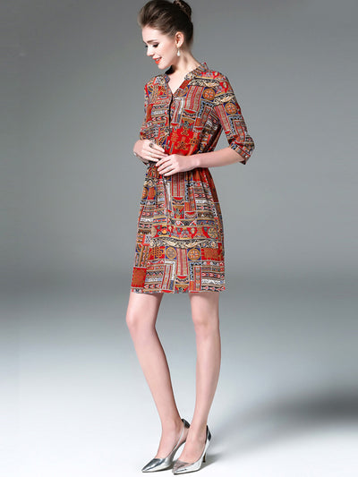 Vestido Camisero Vintage con Costuras Estampadas Ajustado - Image 8